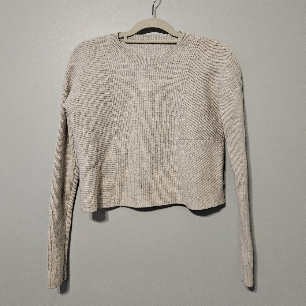Athleta Women's Ribbed Crew Neck Cropped Sweater - Beige - Picture 2 of 5